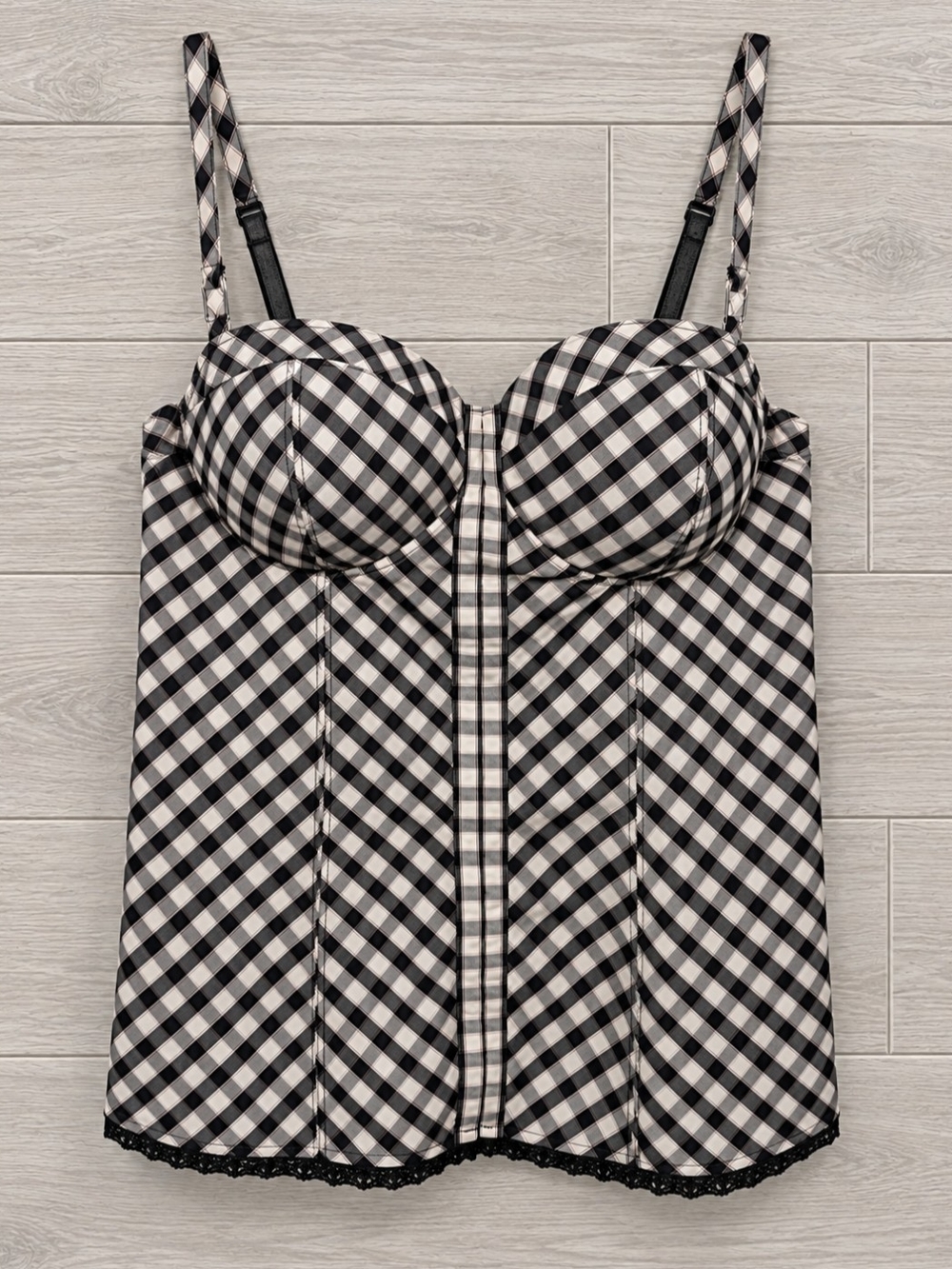 Guess Black and White Check Pattern Corset Top, M
